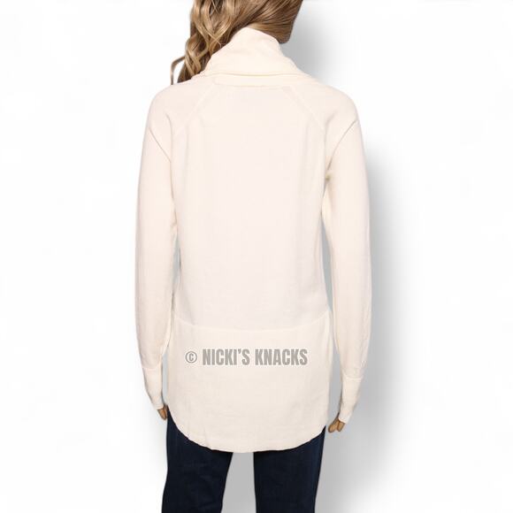 Raya by Cyrus Waffle Cowl Neck Knit Sweater Cream Ivory Pearl Puff Cozy Size S - Picture 4 of 10